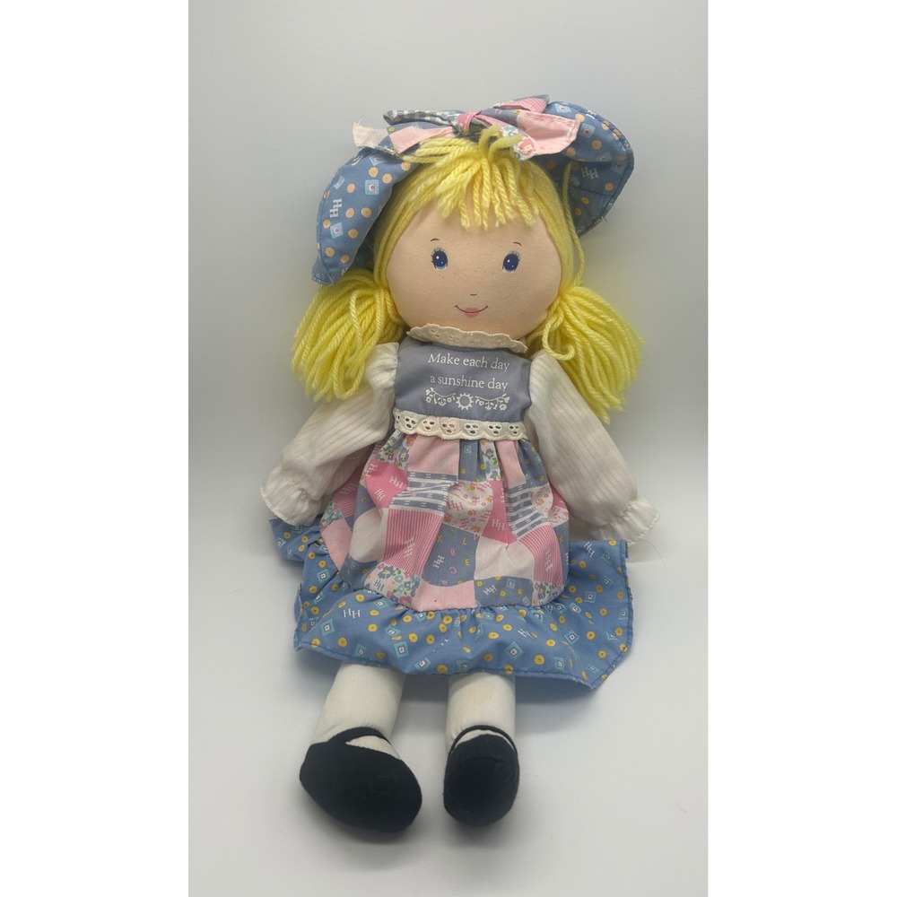 Holly Hobbie Rag Doll 1989 VTG 16in Blue Pink Patchwork Sunshine Day Country Fun